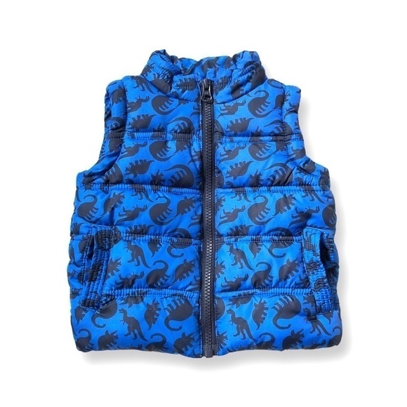 ⭐️ 5 for $25 Little Rebel Athletic Blue Black Dinosaur Puffer Vest 9-12 - Picture 1 of 10